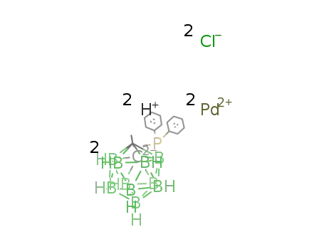 2Pd(2+)*2Cl(1-)*2B10H8C2(CH3)CH2P(C6H5)2(2-)*2H(1+) = {PdCl(B10H9C2(CH3)CH2P(C6H5)2)}2