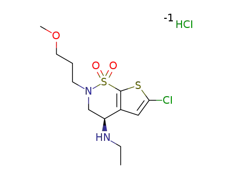 (R)-3,4-dihydro-4-ethylamino-6-chloro-2-(3-methoxypropyl)-2H-thieno[3,2-e]-1,2-thiazine-1,1-dioxide hydrochloride