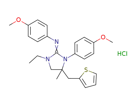 1-ethyl-N,3-bis(4-methoxyphenyl)-4-methyl-4-(thiophen-2-ylmethyl)imidazolidin-2-iminehydrochloride