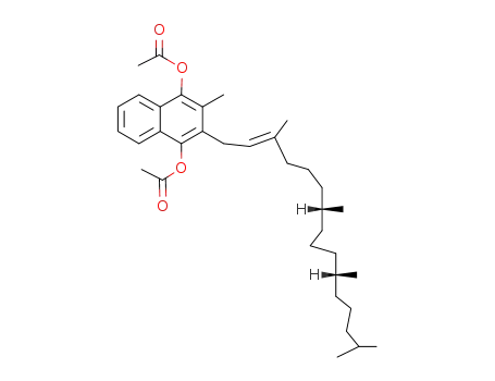 Molecular Structure of 604-87-5 (2-Methyl-3-[(2E,7R,11R)-3,7,11,15-tetramethyl-2-hexadecenyl]-1,4-naphthalenediol diacetate)