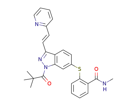 N-methyl-2-((1-pivaloyl-3-((1E)-2-(2-pyridinyl)ethenyl)-1H-indazol-6-yl)thio)benzamide