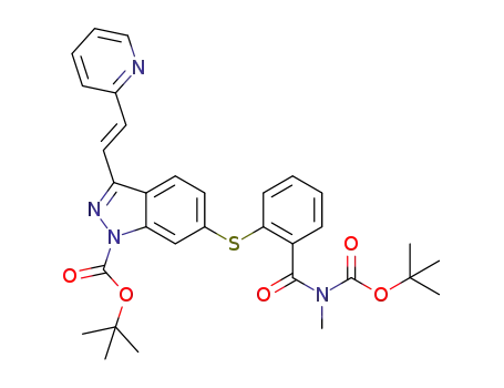 6-((2-((t-butoxycarbonyl)(methyl)carbamoyl)phenyl)thio)-3-(2-(pyridin-2-yl)ethylenyl)-1H-indazol-1-carboxylic acid (E)-t-butyl ester