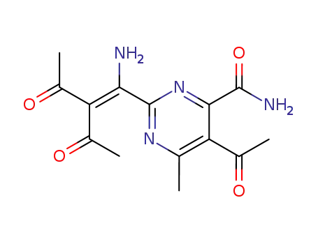 Molecular Structure of 77097-65-5 (5-acetyl-2-(2-acetyl-1-amino-3-oxobut-1-en-1-yl)-6-methylpyrimidine-4-carboxamide)