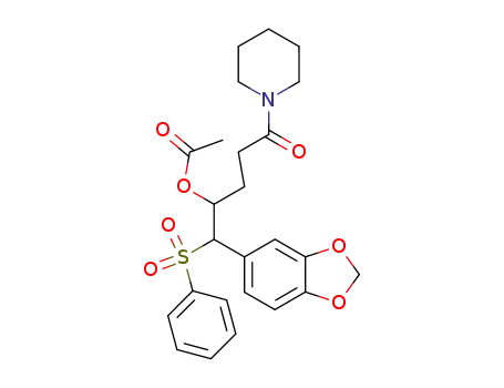 Molecular Structure of 104683-09-2 (Piperidine,
1-[4-(acetyloxy)-5-(1,3-benzodioxol-5-yl)-1-oxo-5-(phenylsulfonyl)pentyl]-)