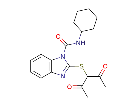 Molecular Structure of 98183-15-4 (2-[(1-Acetyl-2-oxopropyl)thio]-N-cyclohexyl-1H-benzimidazole-1-carboxamide)