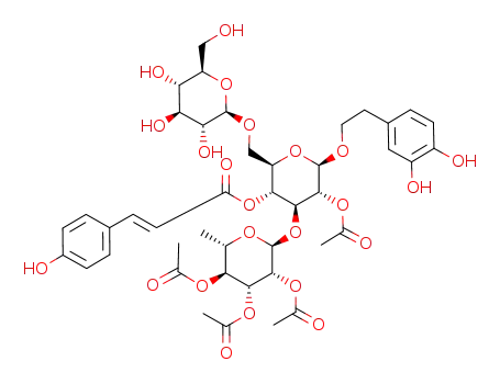 Molecular Structure of 112503-94-3 (b-D-Glucopyranoside,2-(3,4-dihydroxyphenyl)ethyl O-b-D-glucopyranosyl-(1®6)-O-[2,3,4-tri-O-acetyl-6-deoxy-a-L-mannopyranosyl-(1®3)]-, 2-acetate 4-[(2E)-3-(4-hydroxyphenyl)-2-propenoate](9CI))