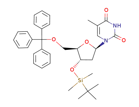 Molecular Structure of 213552-25-1 (Thymidine, 3'-O-[(1,1-dimethylethyl)dimethylsilyl]-5'-O-(triphenylmethyl)-)