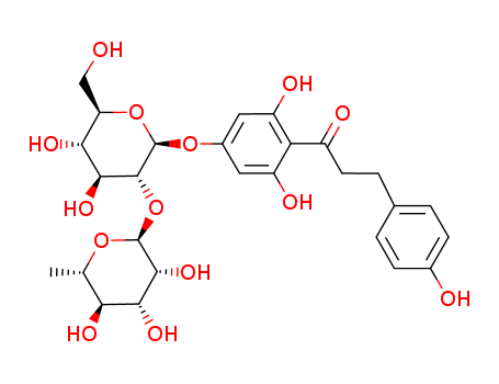 18916-17-1,Naringin dihydrochalcone,Glucopyranoside,3,5-dihydroxy-4-(p-hydroxyhydrocinnamoyl)phenyl 2-O-(6-deoxy-a-L-mannopyranosyl)-, b-D- (8CI);Phloretin, 4'-(2-O-a-L-rhamno-b-D-glucopyranoside) (6CI);1-[4-[[2-O-(6-Deoxy-L-mannopyranosyl)-D-glucopyranosyl]oxy]-2,6-dihydroxyphenyl]-3-(4-hydroxyphenyl)-1-propanone;