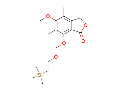 Molecular Structure of 188291-75-0 (1(3H)-Isobenzofuranone,
6-iodo-5-methoxy-4-methyl-7-[[2-(trimethylsilyl)ethoxy]methoxy]-)
