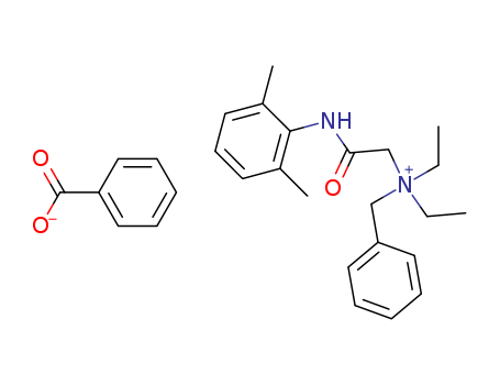 3734-33-6,Denatonium benzoate,Denatonii benzoas [INN-Latin];N-(2-((2,6-Dimethylphenyl)amino)-2-oxoethyl)-N,N-diethylbenzeneme- thanaminium benzoate;Benzyldiethyl((2,6-xylylcarbamoyl)methyl)ammonium benzoate;benzoic acid; benzyl-[(2,6-dimethylphenyl)carbamoylmethyl]-diethyl-azanium;EPA Pesticide Chemical Code 009106;((2,6-Xylylcarbamoyl)methyl)diethyl benzyl ammonium benzoate;Benzoato de denatonio [INN-Spanish];Benzoate de denatonium [INN-French];Anispray;Lidocaine benzyl benzoate;Benzyldiethyl[(2,6-xylylcarbamoyl)methyl]ammonium benzoate;Benzenemethan-aminium, n-(2-((2,6-dimethylphenyl)amino)-2-oxo-ethyl)-n,n-diethyl-, benzoate;benzyl-[(2,6-dimethylphenyl)carbamoylmethyl]-diethyl-azanium benzoate;Ammonium, benzyldiethyl[ (2,6-xylylcarbamoyl)methyl]-, benzoate;