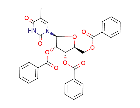 Molecular Structure of 237060-98-9 (5-METHYL-1-(2'', 3'', 5''-TRI-O-BENZOYL-β-L-RIBOFURANOSYL)URACIL)
