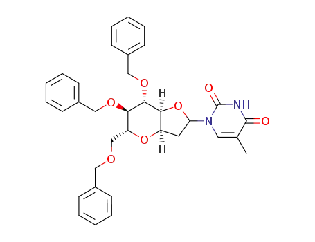 1-((3aR,5R,6R,7S,7aS)-6,7-Bis-benzyloxy-5-benzyloxymethyl-hexahydro-furo[3,2-b]pyran-2-yl)-5-methyl-1H-pyrimidine-2,4-dione