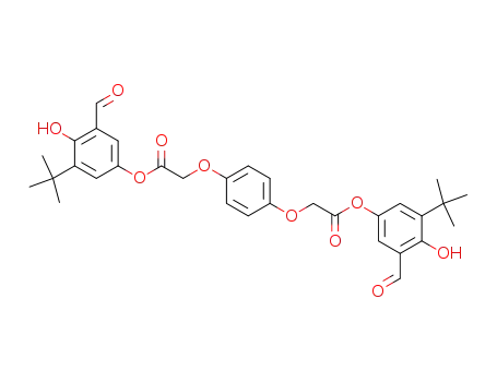 Molecular Structure of 616873-78-0 (Acetic acid, 2,2'-[1,4-phenylenebis(oxy)]bis-,
bis[3-(1,1-dimethylethyl)-5-formyl-4-hydroxyphenyl] ester)