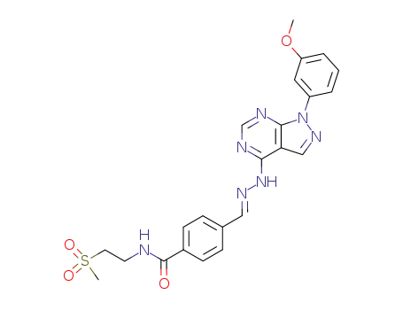 4-((E)-{[1-(3-methoxyphenyl)-1H-pyrazolo[3,4-d]pyrimidin-4-yl]hydrazono}methyl)-N-[2-(methylsulfonyl)ethyl]benzamide