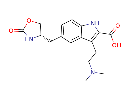 659738-69-9,1H-Indole-2-carboxylic acid,
3-[2-(dimethylamino)ethyl]-5-[[(4S)-2-oxo-4-oxazolidinyl]methyl]-,