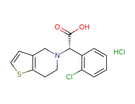 Molecular Structure of 144750-42-5 (CLOPIDOGREL RELATED COMPOUND A (20 MG) ((S)-(O-CHLOROPHENYL)-6,7-DIHYDROTHIENO[3,2-C]PYRI-DINE-5(4H)-ACETIC ACID, HYDROCHLORIDE))