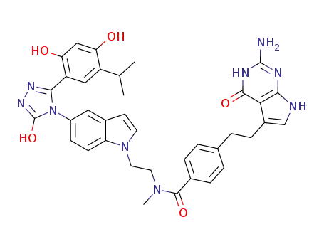 4-(2-(2-amino-4-oxo-4,7-dihydro-3H-pyrrolo[2,3-d]pyrimidin-5-yl)ethyl)-N-(2-(5-(3-(2,4-dihydroxy-5-isopropylphenyl)-5-hydroxy-4H-1,2,4-triazol-4-yl)-1H-indol-1-yl)ethyl)-N-methylbenzamide