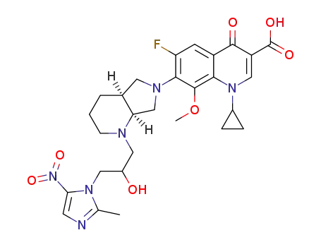 1-cyclopropyl-6-fluoro-7-((4aS,7aS)-1-(2-hydroxy-3-(2-methyl-5-nitro-1H-imidazol-1-yl)propyl)hexahydro-1H-pyrrolo[3,4-b]pyridin-6(2H)-yl)-8-methoxy-4-oxo-1,4-dihydroquinoline-3-carboxylic acid