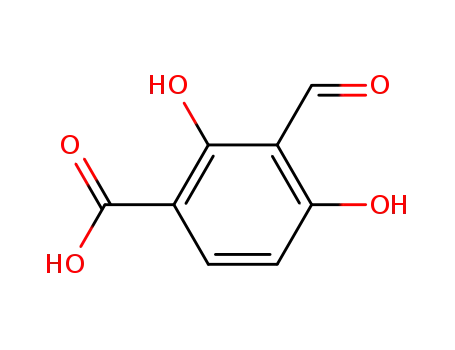 Molecular Structure of 4435-88-5 (Benzoic acid, 3-formyl-2,4-dihydroxy-)