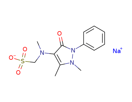 68-89-3,Dipyrone,Dipyrone(6CI);Methanesulfonic acid, (antipyrinylmethylamino)-, sodium salt (8CI);ARPF;Optalgin;Pyralgine;Pyretin;Sodium1-phenyl-2,3-dimethyl-5-pyrazolone-4-methylaminomethanesulfonate;Sodium noramidopyrine methanesulfonate;Sulpin;Sulpyrine;Algopyrin;Anador;Analgin;Andolor;Conmel;Diprofarn;Metamizol;Metamizole sodium;Metamizole sodium salt;Methamizole sodium;Metilon;Neo-melubrine;Noramidopyrine methanesulfonatesodium;Noraminophenazone sodium mesylate;Novalgetol;Novamidazophen;Novaminsulfone;Novaminsulfonium;Noveltex;