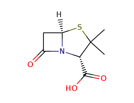 Molecular Structure of 87-53-6 ((2S-cis)-3,3-dimethyl-7-oxo-4-thia-1-azabicyclo[3.2.0]heptane-2-carboxylic acid)