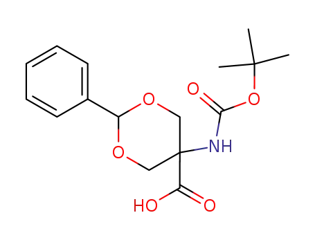 Molecular Structure of 154627-63-1 (1,3-Dioxane-5-carboxylic acid,
5-[[(1,1-dimethylethoxy)carbonyl]amino]-2-phenyl-)