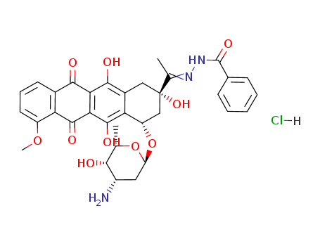 36508-71-1,ZORUBICIN HCL,Benzoicacid, [1-[(2S,4S)-4-[(3-amino-2,3,6-trideoxy-a-L-lyxo-hexopyranosyl)oxy]-1,2,3,4,6,11-hexahydro-2,5,12-trihydroxy-7-methoxy-6,11-dioxo-2-naphthacenyl]ethylidene]hydrazide,monohydrochloride (9CI); Benzoic acid, [1-[4-[(3-amino-2,3,6-trideoxy-a-L-lyxo-hexopyranosyl)oxy]-1,2,3,4,6,11-hexahydro-2,5,12-trihydroxy-7-methoxy-6,11-dioxo-2-naphthacenyl]ethylidene]hydrazide,monohydrochloride, (2S-cis)-; NSC 164011; RP 22050 hydrochloride; Rubidazonehydrochloride; Zorubicin hydrochloride