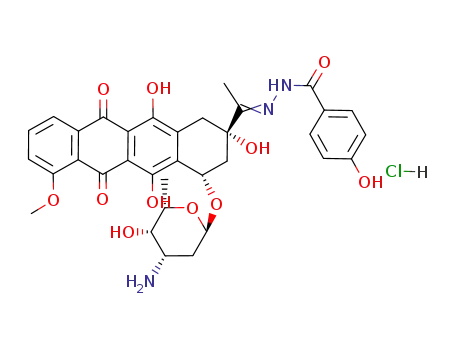 Molecular Structure of 66996-57-4 (N-[1-[4-(4-amino-5-hydroxy-6-methyl-oxan-2-yl)oxy-2,5,12-trihydroxy-7-methoxy-6,11-dioxo-3,4-dihydro-1H-tetracen-2-yl]ethylideneamino]-4-hydroxy-benzamide)