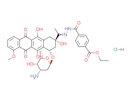 4-[1-[(2S,4S)-4-((2R,4S,5S,6S)-4-Amino-5-hydroxy-6-methyl-tetrahydro-pyran-2-yloxy)-2,5,12-trihydroxy-7-methoxy-6,11-dioxo-1,2,3,4,6,11-hexahydro-naphthacen-2-yl]-eth-(E)-ylidene-hydrazinocarbonyl]-benzoic acid ethyl ester; hydrochloride
