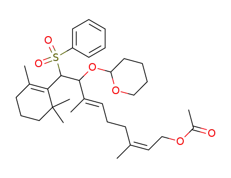 Acetic acid (2Z,6E)-9-benzenesulfonyl-3,7-dimethyl-8-(tetrahydro-pyran-2-yloxy)-9-(2,6,6-trimethyl-cyclohex-1-enyl)-nona-2,6-dienyl ester