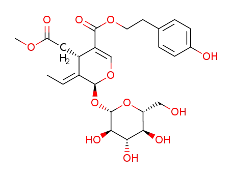 Molecular Structure of 108789-18-0 (2-(4-hydroxyphenyl)ethyl (2S,3E,4S)-3-ethylidene-2-(beta-D-glucopyranosyloxy)-4-(2-methoxy-2-oxoethyl)-3,4-dihydro-2H-pyran-5-carboxylate)