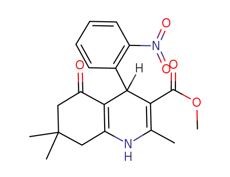 Molecular Structure of 126412-02-0 (3-Quinolinecarboxylic acid,
1,4,5,6,7,8-hexahydro-2,7,7-trimethyl-4-(2-nitrophenyl)-5-oxo-, methyl
ester)