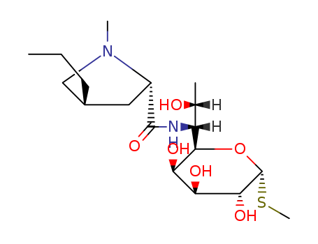 154-21-2,Lincomycin,D-erythro-D-galacto-Octopyranoside,methyl 6,8-dideoxy-6-(1-methyl-4-propyl-L-2-pyrrolidinecarboxamido)-1-thio-,trans-a- (8CI);D-erythro-a-D-galacto-Octopyranoside, methyl6,8-dideoxy-6-[[(1-methyl-4-propyl-2-pyrrolidinyl)carbonyl]amino]-1-thio-,(2S-trans)-;Lincomycin (7CI);Cillimycin;Jiemycin;Lincolcina;Lincolnensin;Lincomix;Lincomycin A;Medoglycine;U 10,149A;U 10149;Lincomycin;