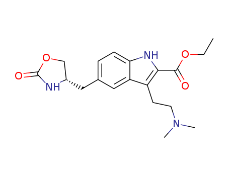 191864-24-1,Zolmitriptan Related Compound D (20 mg) ((S)-Ethyl 3-[2-(dimethylamino)ethyl]-5-[(2-oxooxazolidin-4-yl)methyl]-1H-indole-2-carboxylate),ethyl 3-(2-dimethylaminoethyl)-5-[(4S)-2-oxo-1,3-oxazolan-4yl-methyl]-1H-2-indole carboxylate;Zolmitriptan 2-carboxylic acid ethyl ester;Zolmitriptan related compound D;(S)-Ethyl 3-[2-(dimethylamino)ethyl]-5-[(2-oxooxazolidin-4-yl)methyl]-1H-indole-2-carboxylate;ethyl 3-(2-dimethylaminoethyl)-5-[(4S)-2-oxooxazolidin-4-ylmethyl]-1H-indole-2-carboxylate;(S)-3-(2-dimethylaminoethyl)-5-[2-oxo-1,3-oxazolidin-4-ylmethyl]-1H-indol-2-carboxylic acid ethyl ester;1H-Indole-2-carboxylic acid,3-(2-(dimethylamino)ethyl)-5-(((4S)-2-oxo-4-oxazolidinyl)methyl)-,ethyl ester;(S)-ethyl 3-[2-(dimethylamino)ethyl]-5-[(2-oxo-1,3-oxazolidin-4-yl)methyl]-1H-indole-2-carboxylate;Zolmitriptan related compound D RS [USP];