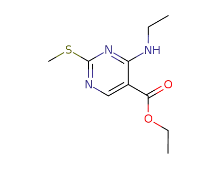 Molecular Structure of 185040-33-9 (ETHYL 4-(ETHYLAMINO)-2-(METHYLTHIO)PYRIMIDINE-5-CARBOXYLATE)