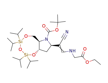 Molecular Structure of 222854-85-5 (1,3,5,2,4-Trioxadisilocino7,6-bpyrrole-7(6H)-carboxylic acid, 8-1-cyano-2-(2-ethoxy-2-oxoethyl)aminoethenyltetrahydro-2,2,4,4-tetrakis(1-methylethyl)-, 1,1-dimethylethyl ester, (6aR,8R,9aS)-)