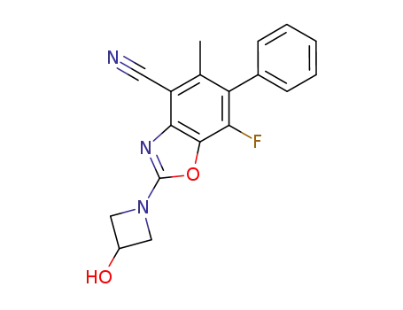 Molecular Structure of 927390-57-6 (4-Benzoxazolecarbonitrile,
7-fluoro-2-(3-hydroxy-1-azetidinyl)-5-methyl-6-phenyl-)