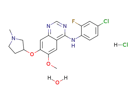 4-(4-chloro-2-fluoranilino)-6-methoxy-7-(1-methylpyrrolidin-3-yloxy)quinazoline hydrochloride hydrate