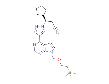 Molecular Structure of 941685-40-1 (1H-Pyrazole-1-propanenitrile, β-cyclopentyl-4-[7-[[2-(trimethylsilyl)ethoxy]methyl]-7H-pyrrolo[2,3-d]pyrimidin-4-yl]-, (βR)-)