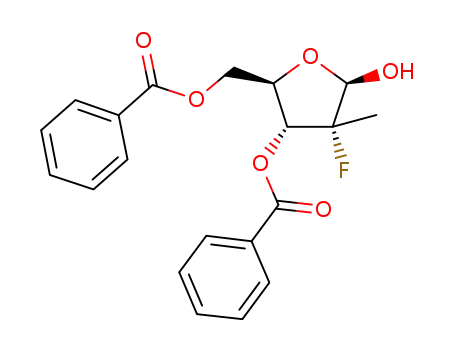 Molecular Structure of 1199809-22-7 (((2R,3R,4R)-3-(Benzoyloxy)-4-fluoro-5-hydroxy-4-methyltetrahydrofuran-2-yl)methyl benzoate)