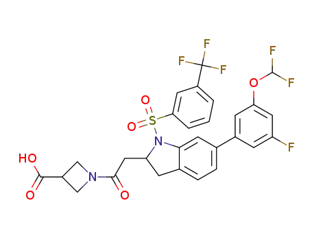 1-(2-(6-(3-(difluoromethoxy)-5-fluorophenyl)-1-((3-(trifluoromethyl)phenyl)sulfonyl)indolin-2-yl)acetyl)azetidine-3-carboxylic acid