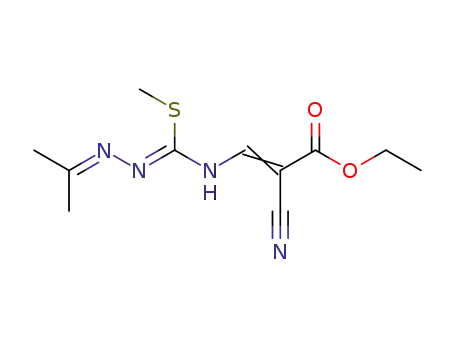 Molecular Structure of 78514-93-9 (2-Propenoic acid,
2-cyano-3-[[[(1-methylethylidene)hydrazino](methylthio)methylene]amino
]-, ethyl ester)