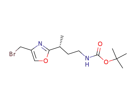 Molecular Structure of 139462-37-6 (Carbamic acid, [3-[4-(bromomethyl)-2-oxazolyl]butyl]-, 1,1-dimethylethyl
ester, (R)-)