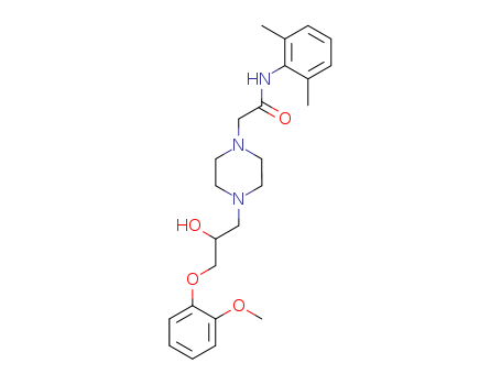 95635-55-5,Ranolazine,1-Piperazineacetamide, N-(2,6-dimethylphenyl)-4-(2-hydroxy-3-(2-methoxyphenoxy)propyl)-;( -)-Ranolazine;Ran4;RS-43285-003;N-(2,6-dimethylphenyl)-2-[4-[2-hydroxy-3-(2-methoxyphenoxy)propyl]piperazin-1-yl]acetamide;Ranexa;1-[3-(2-methoxyphenoxy)-2-hydroxypropyl]-4-[(2,6-dimethylphenyl)aminocarbonylmethy]piperazine;1-[3-(2-methoxyphenoxy)-2-hydroxypropyl]-4-[...;1-Piperazineacetamide,N-(2,6-dimethylphenyl)- 4-[2-hydroxy-3-(2-methoxyphenoxy)- propyl]-;N-(2,6-dimethylphenyl)-2-(4-(2-hydroxy-3-(2-methoxyphenoxy)propyl)piperazin-1-yl)acetamide;