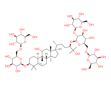 88901-36-4,Mogroside V,Mogrol-3-O-(beta-D-glucopyranosyl (1-6)-beta-D-glucopyranoside)-24-O-((beta-D-glucopyranosyl (1-2))-(beta-D-glucopyranosyl(1-6))-beta-D-glucopyranoside);beta-D-Glucopyranoside, (3beta,9beta,10alpha,11alpha,24R)-3-((6-O-beta-D-glucopyranosyl-beta-D-glucopyranosyl)oxy)-11,25-dihydroxy-9-methyl-19-norlanost-5-en-24-yl O-beta-D-glucopyranosyl-(1-2)-O-(beta-D-glucopyranosyl-(1-6))-;