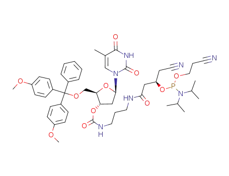 (3-{(R)-4-Cyano-3-[(2-cyano-ethoxy)-diisopropylamino-phosphanyloxy]-butyrylamino}-propyl)-carbamic acid (2R,3S,5R)-2-[bis-(4-methoxy-phenyl)-phenyl-methoxymethyl]-5-(5-methyl-2,4-dioxo-3,4-dihydro-2H-pyrimidin-1-yl)-tetrahydro-furan-3-yl ester