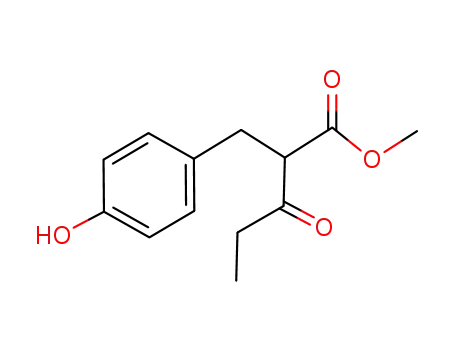 Molecular Structure of 361576-47-8 (Benzenepropanoic acid, 4-hydroxy-a-(1-oxopropyl)-, methyl ester)