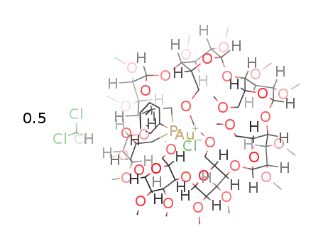 P-chlorido-[6(A),6(B)-dideoxy-6(A),6(B)-[(R)-phenylphosphinidene]-2(A),2(B),2(C),2(D),2(E),2(F),2(G),3(A),3(B),3(C),3(D),3(E),3(G),6(C),6(D),6(E),6(F),6(G)-nonadeca-O-methyl-β-cyclodextrin]gold(I)*0.5CHCl3