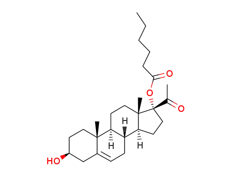 Molecular Structure of 94201-44-2 (3beta,17-dihydroxypregn-5-en-20-one 17-hexanoate)