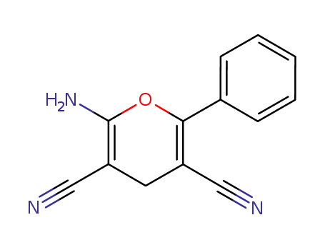 Molecular Structure of 134836-49-0 (4H-Pyran-3,5-dicarbonitrile, 2-amino-6-phenyl-)